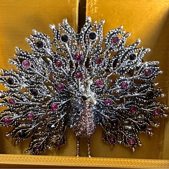 Vintage Peacock Brooch with Blue and Silver Accents - Picture 6 of 10